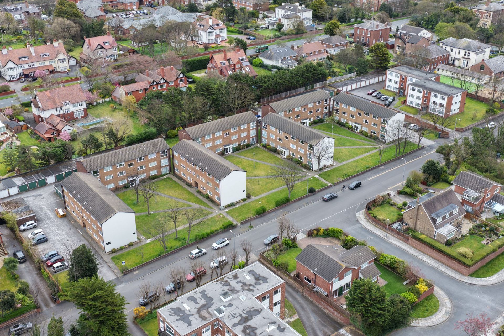 Aerial view of a Merseyside residential apartment block where D2 Joinery installed 49 certified fire doors