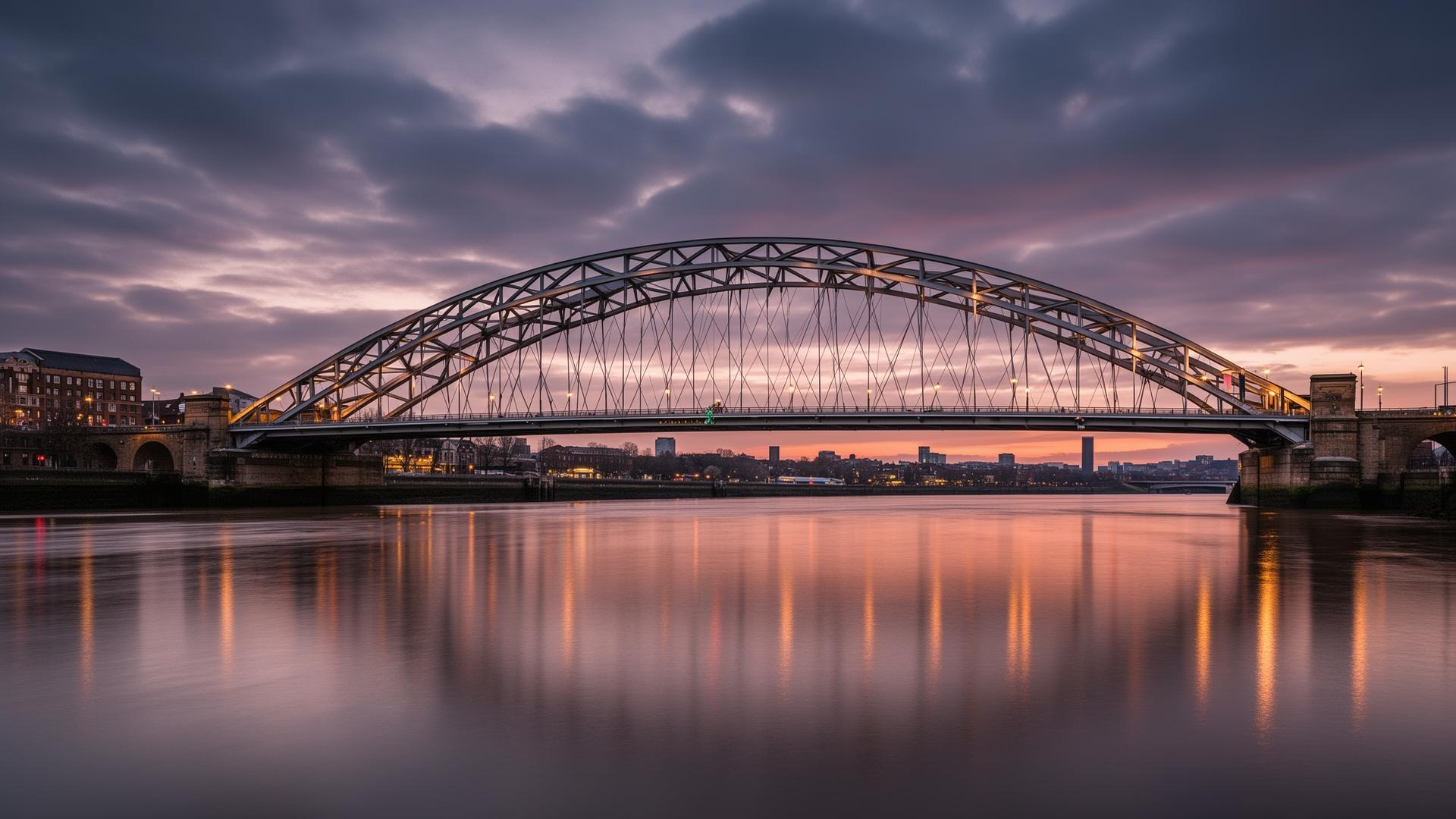 Runcorn Silver Jubilee Bridge over the Mersey at dusk — D2 Joinery fire doors and joinery in Runcorn